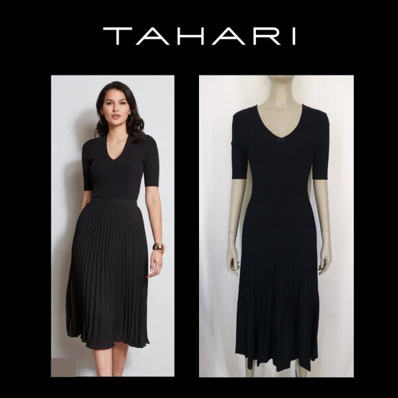 Tahari Dresses & Skirts - Tahari Black Ribbed Quarter Sleeve Maxi Dress